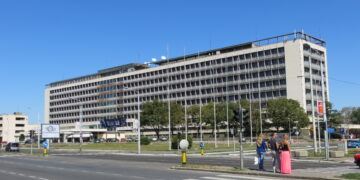 "Exterior view of Hotel Yugoslavia in Belgrade, showcasing its historic architecture and grand entrance."