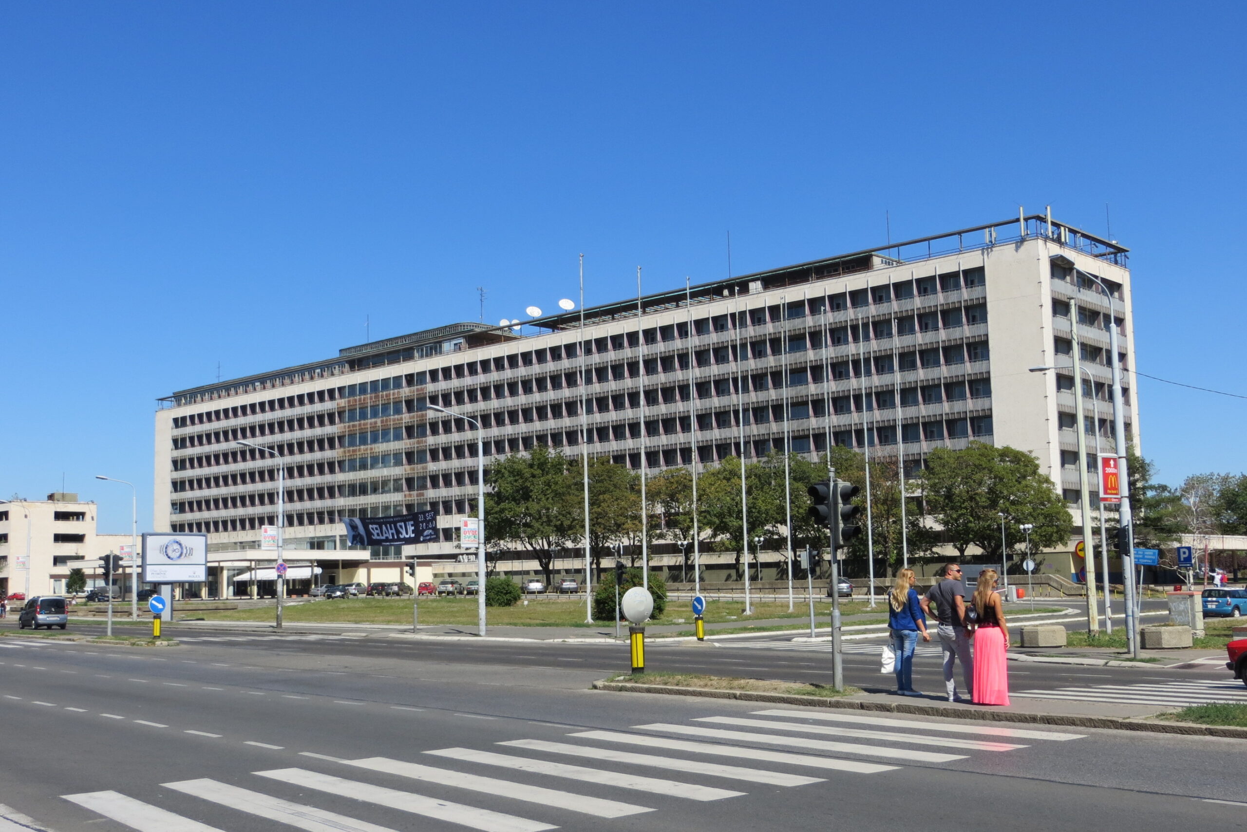 "Exterior view of Hotel Yugoslavia in Belgrade, showcasing its historic architecture and grand entrance."