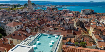 Cornaro Hotel Rooftop Bar overlooking Split, Croatia