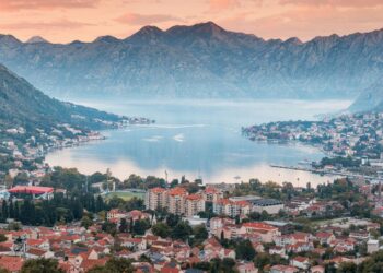 Kotor Old Town and Bay of Kotor panoramic view in Montenegro