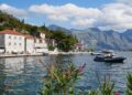 Kotor, Montenegro — Picturesque Perast with boats in the Bay of Kotor, Montenegro under a bright summer sky.