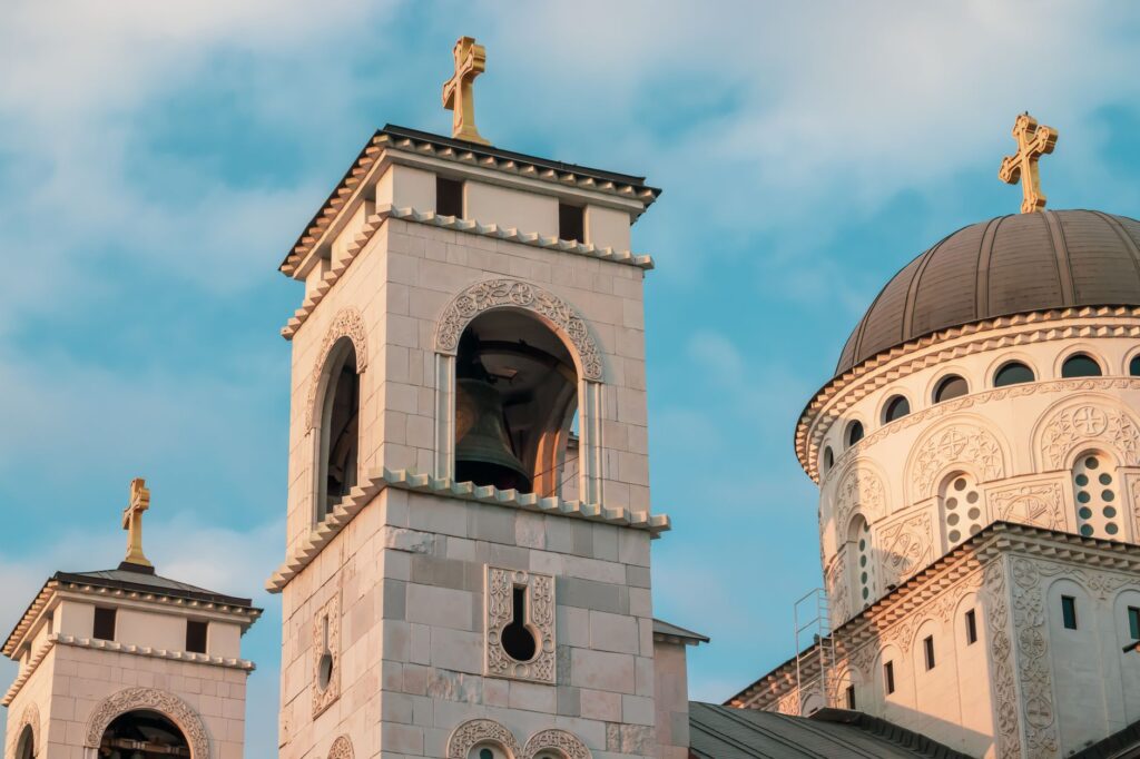 Podgorica, Montenegro — Capture of an Orthodox church tower and dome in Podgorica, Montenegro.