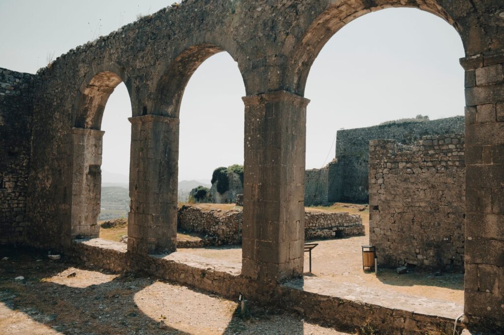 Shkoder, Albania — Explore the ancient stone arches of Rozafa Castle in Shkodër, Albania, bathed in warm summer light.