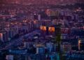 Tirana, Albania — Aerial view of Tirana, Albania's vibrant cityscape, captured during golden hour, highlighting urban architecture.